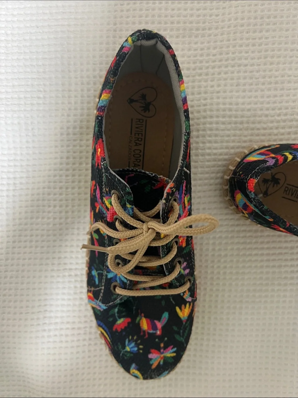 Black Floral MexicoEspadrille Lace-Up Sneakers